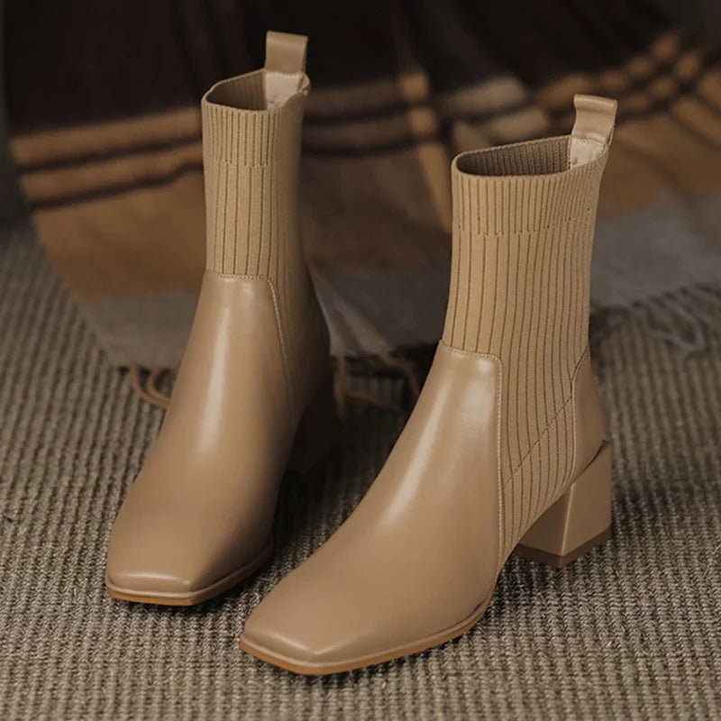 Women Chunky Heel Slip-on Ankle Boots