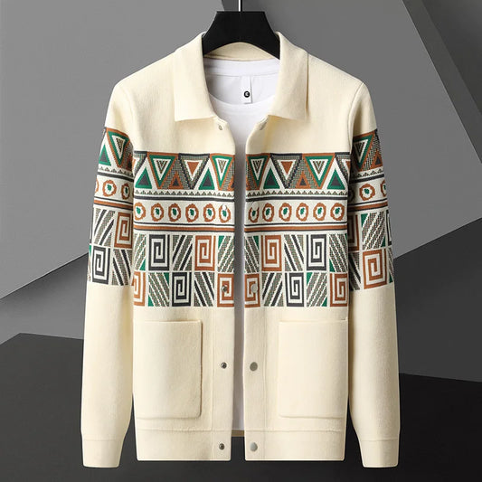 Geometric Pattern Wool Cardigan