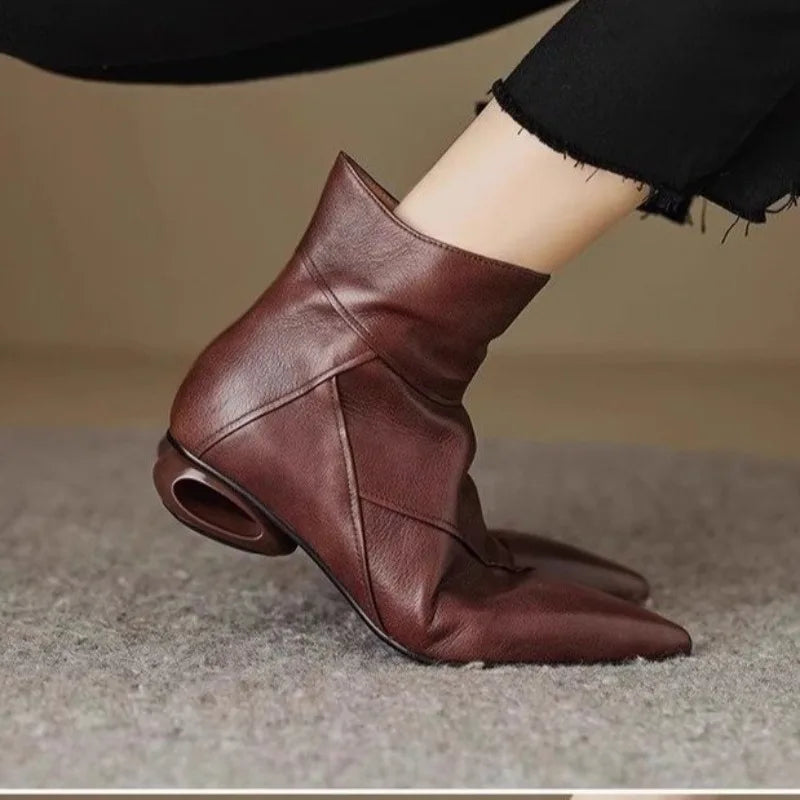 Asymmetric Sculptural Heel Bootie