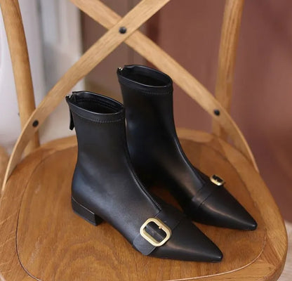 Leather Pointed Toe Boots