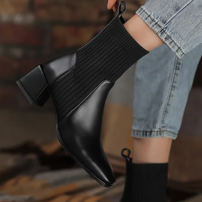 Women Chunky Heel Slip-on Ankle Boots