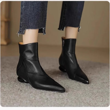 Asymmetric Sculptural Heel Bootie