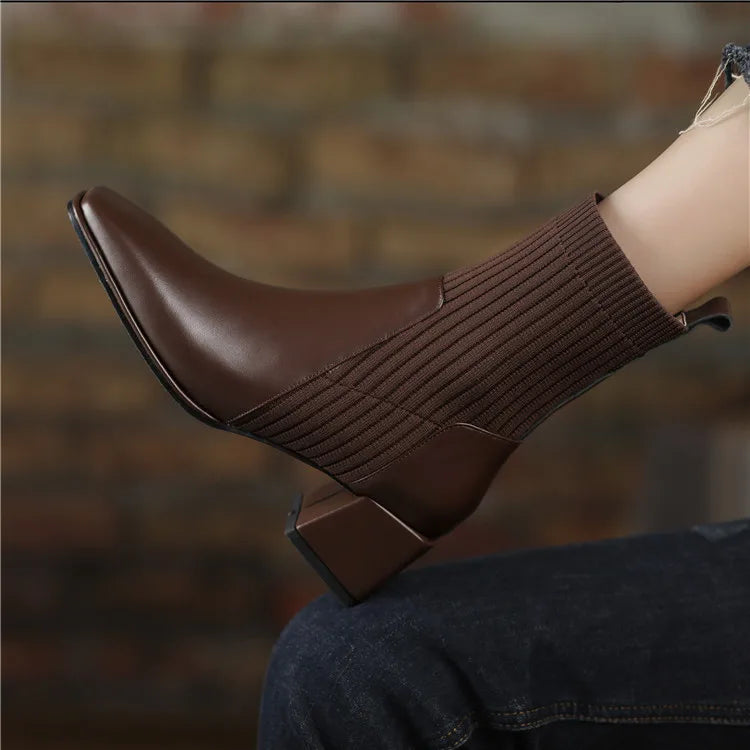 Women Chunky Heel Slip-on Ankle Boots