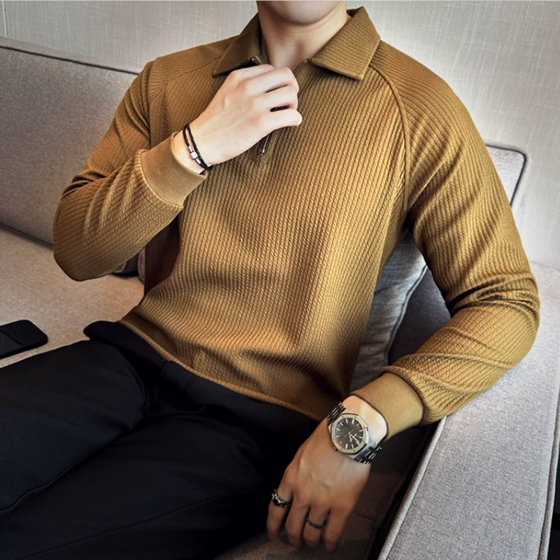 Textured Zip Polo Sweater