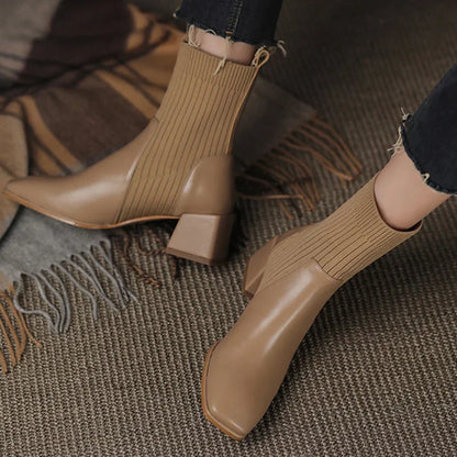 Women Chunky Heel Slip-on Ankle Boots