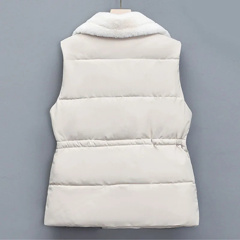 Faux Lamb Fur Collar Puffer Vest