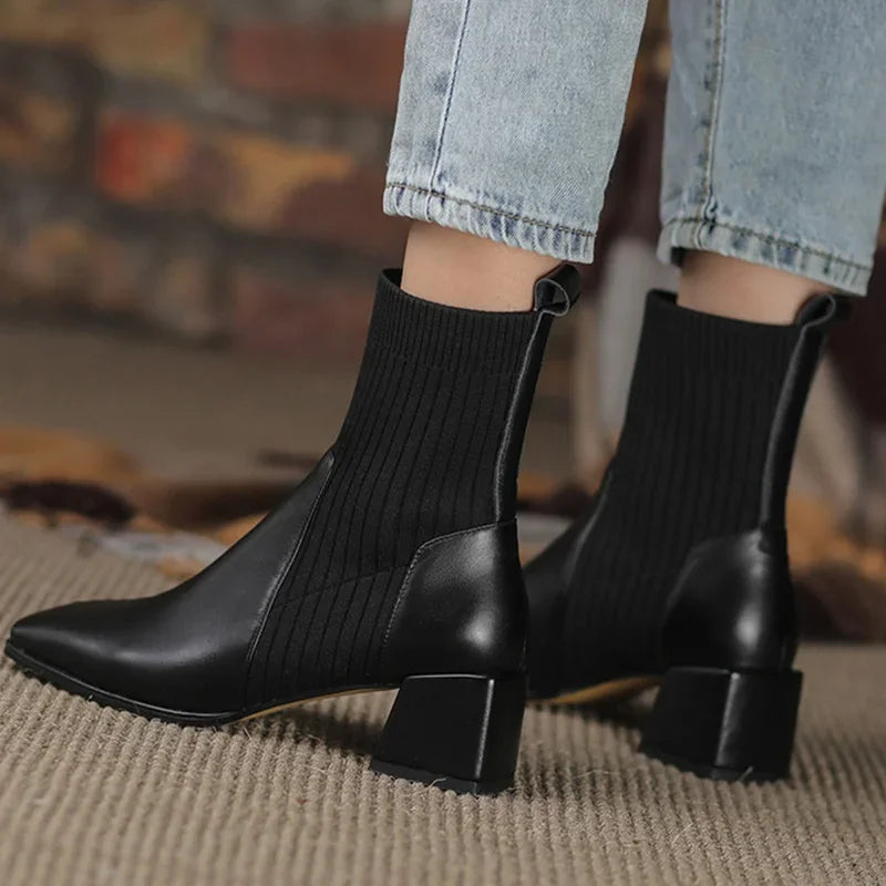 Women Chunky Heel Slip-on Ankle Boots