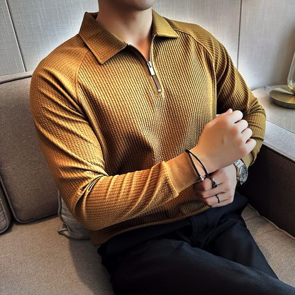 Textured Zip Polo Sweater