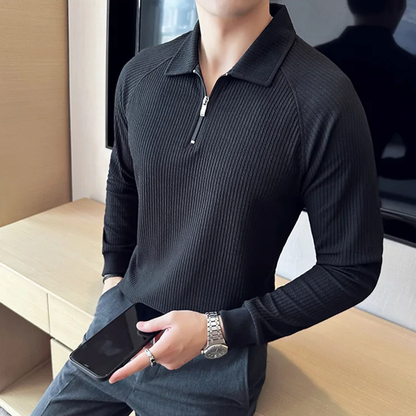 Textured Zip Polo Sweater