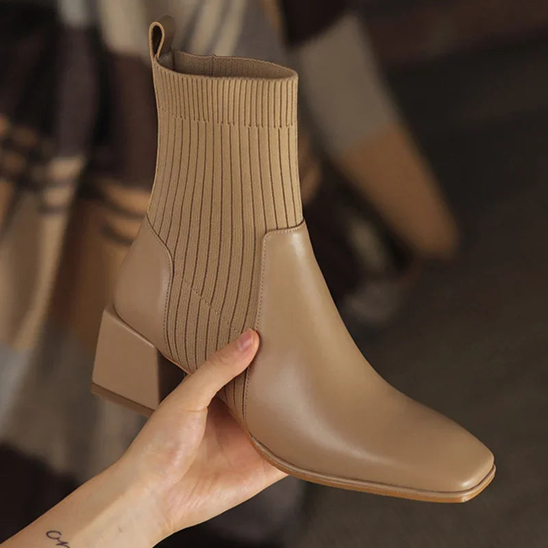 Women Chunky Heel Slip-on Ankle Boots