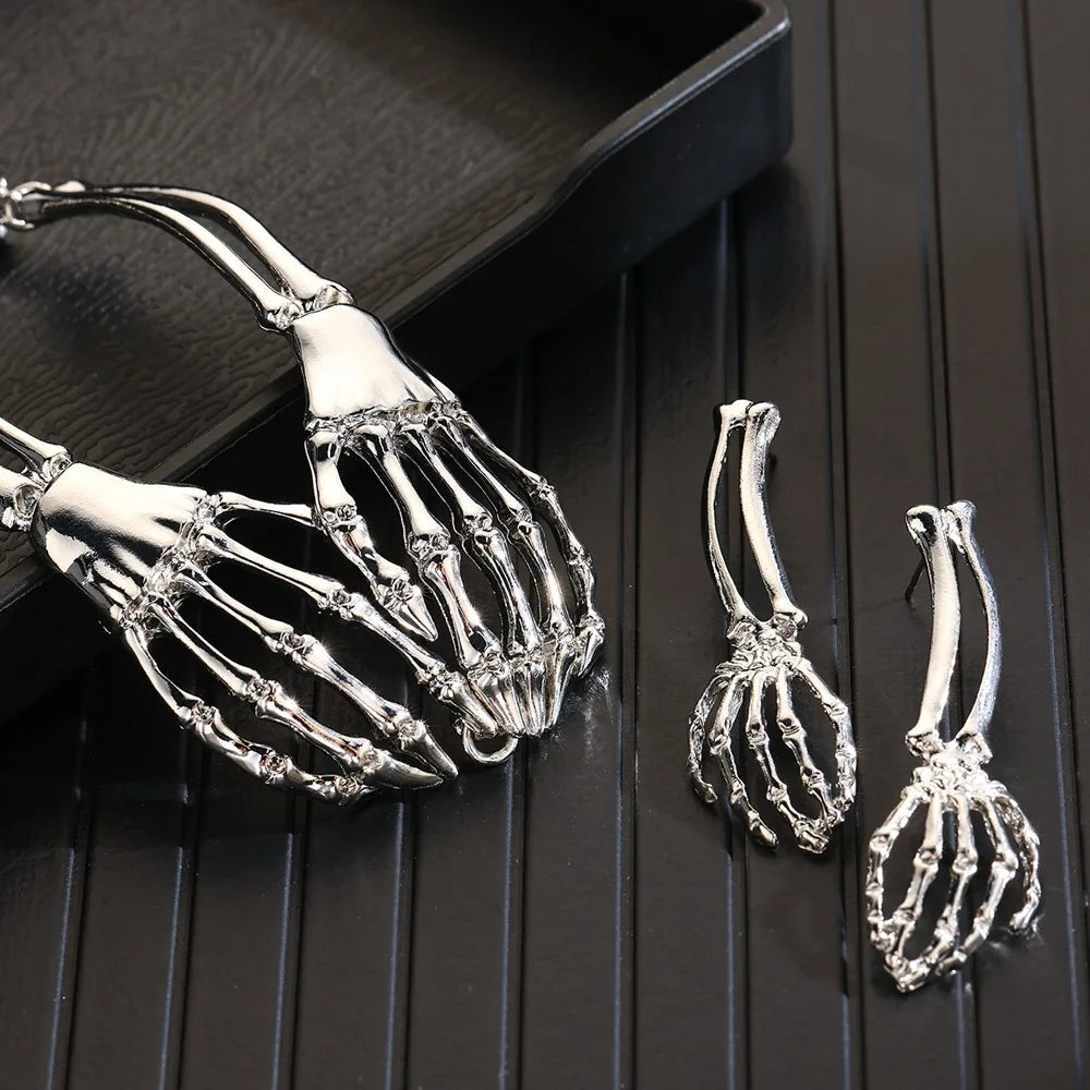 Skeleton Hands Earrings and Necklace Set