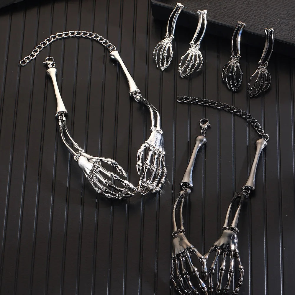 Skeleton Hands Earrings and Necklace Set